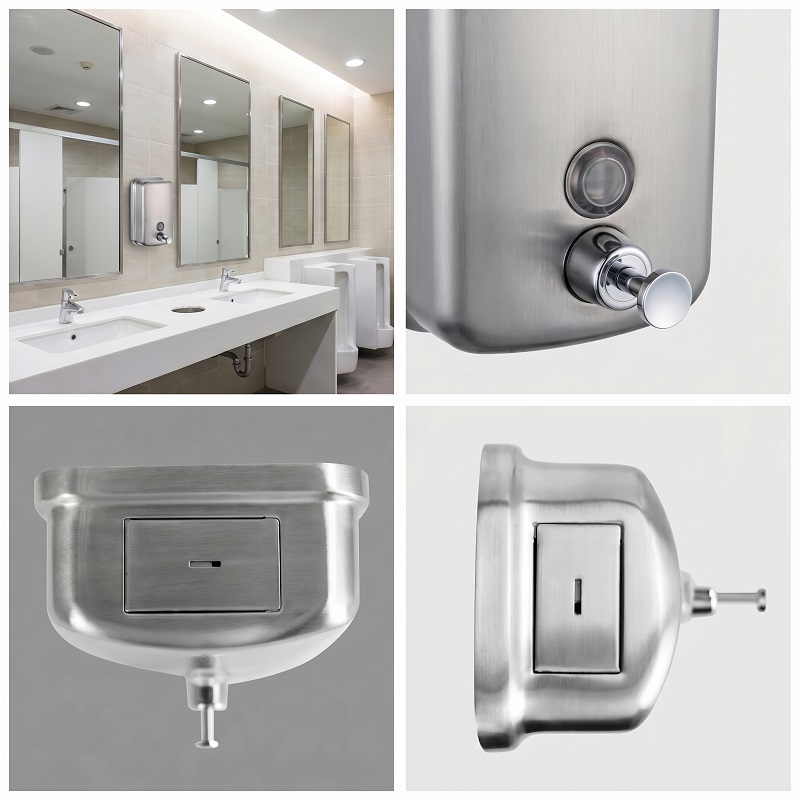 Lockable Soap Dispenser Details Vandal Resistant Lock and Viewing Window